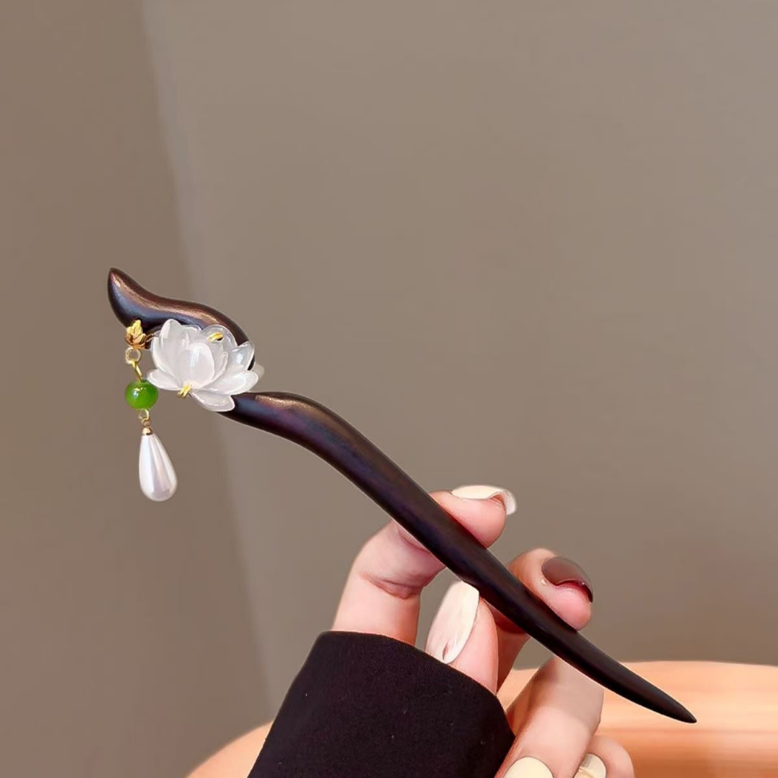 Women Accessories Wholesale - 1PC Elegant Lotus Wood Hair Stick