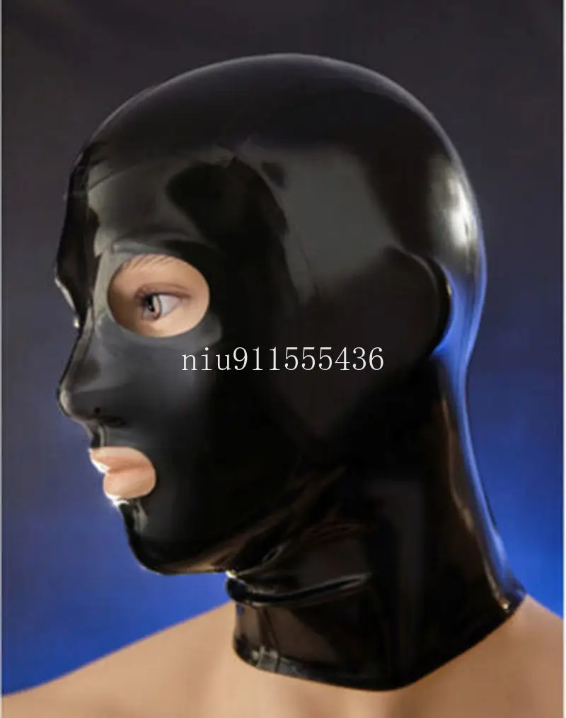 Women Accessories For Hand - Handmade Black Latex Hoods Mask with