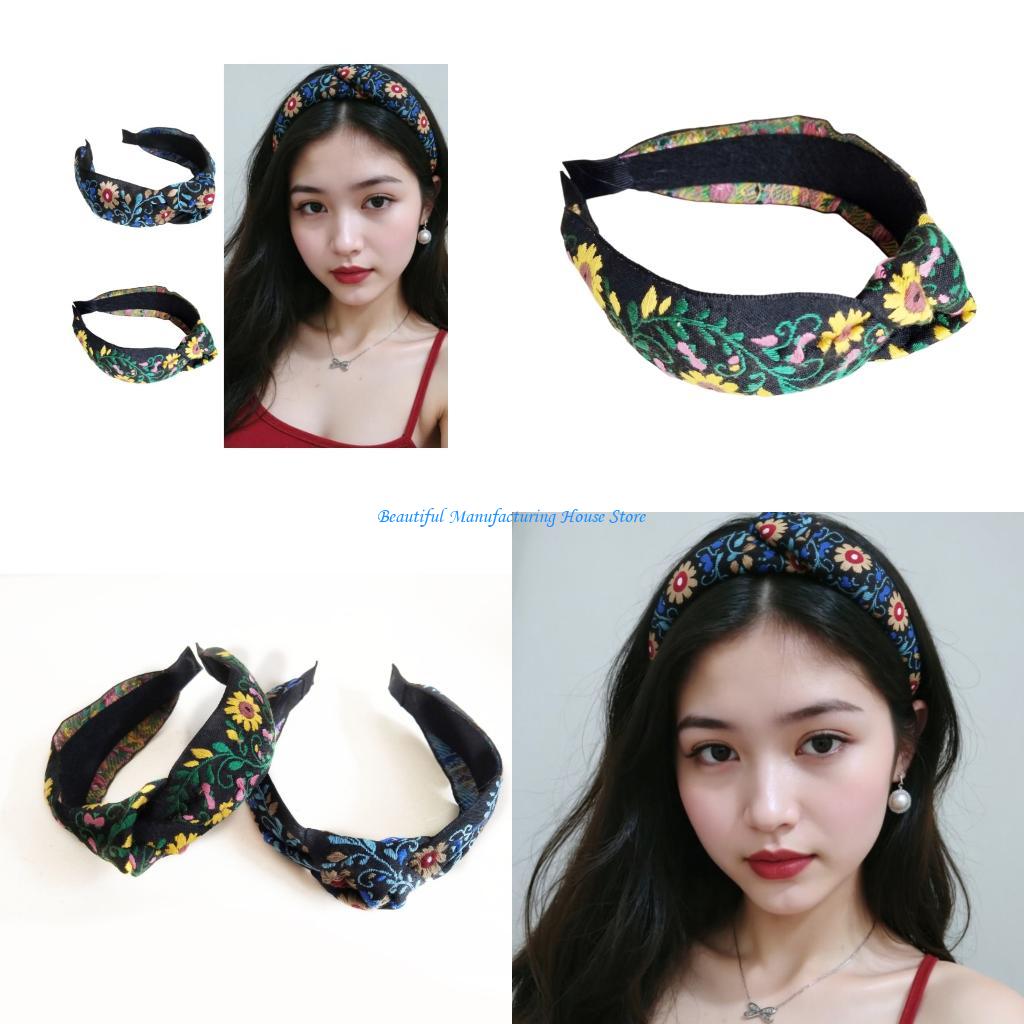 Women Accessories Description - E56A Mexico Embroidery Flower Knotted Headbands