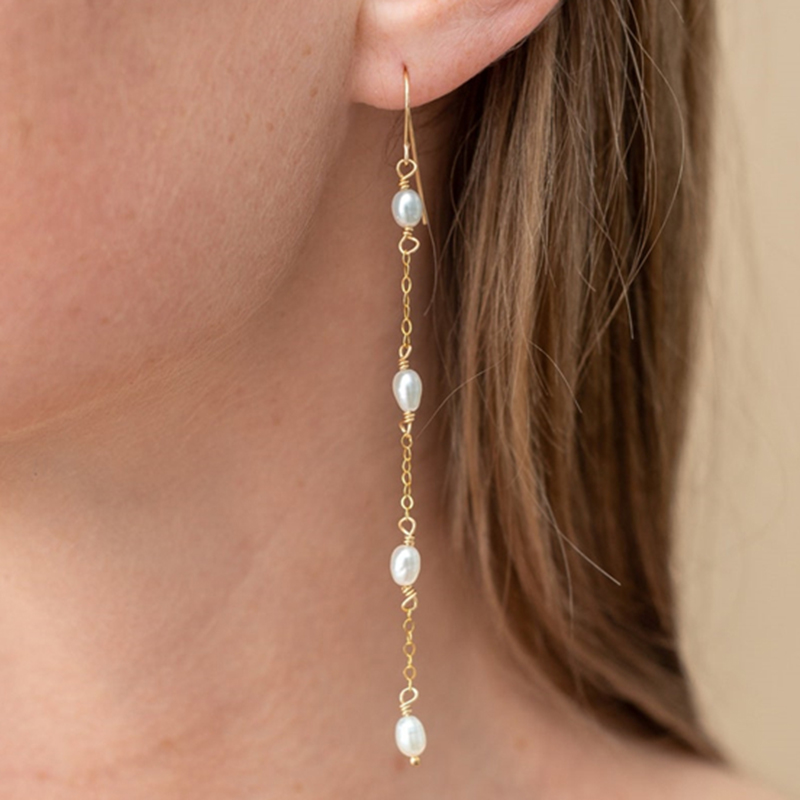 14K Gold Filled Natural Pearl  – Tassel Earrings Boho recenzja i cena