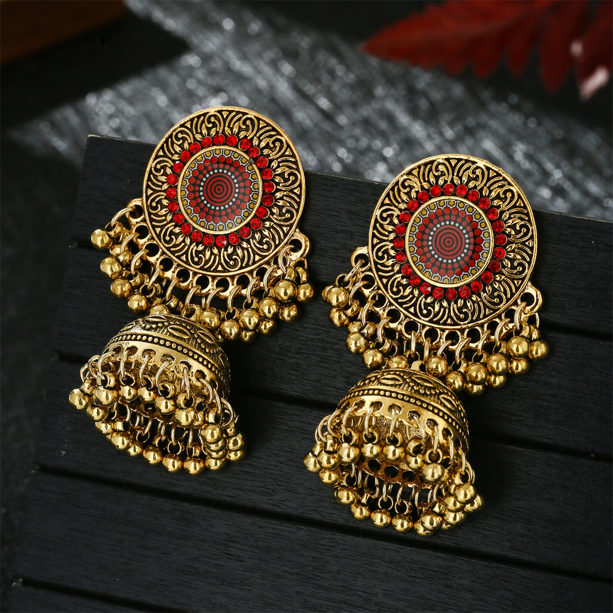 Classic Ethnic Red Flower Jhum – Tassel Earrings Boho recenzja i cena